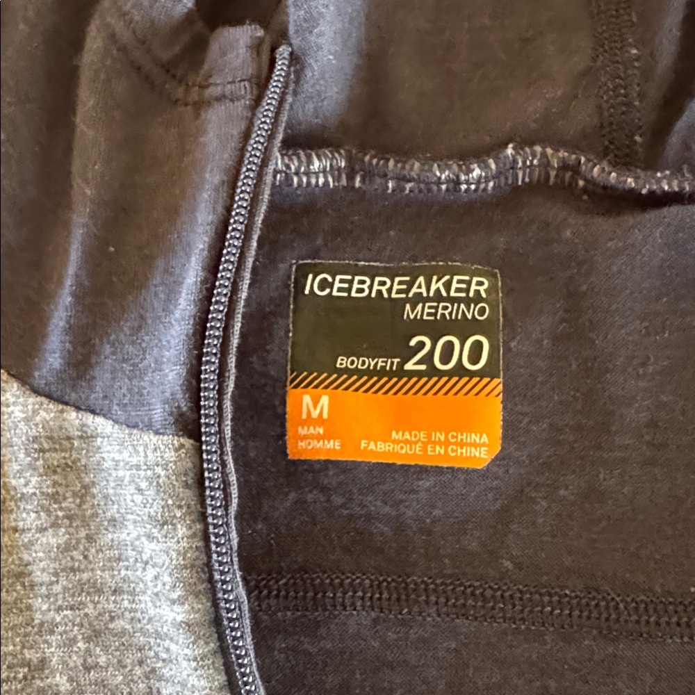 ICEBREAKER Merino 200 Tech Hoodie Half Zip Base Layer Gray Navy Men's Medium